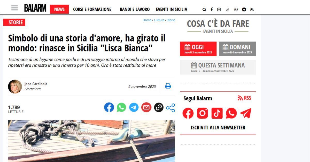 Simbolo di una storia d'amore, ha girato il mondo: rinasce in Sicilia Lisca Bianca